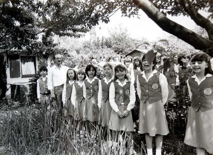 Die Oppauer Dorfschwalben unter Fritz Neuer1982 bei einem Fest des Kleingartenbau-Vereins Aue